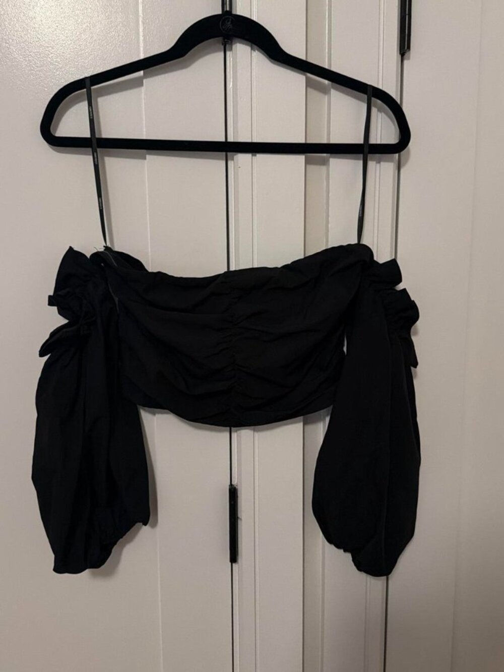 Forever 21 black off the shoulder crop top with ruched detailing